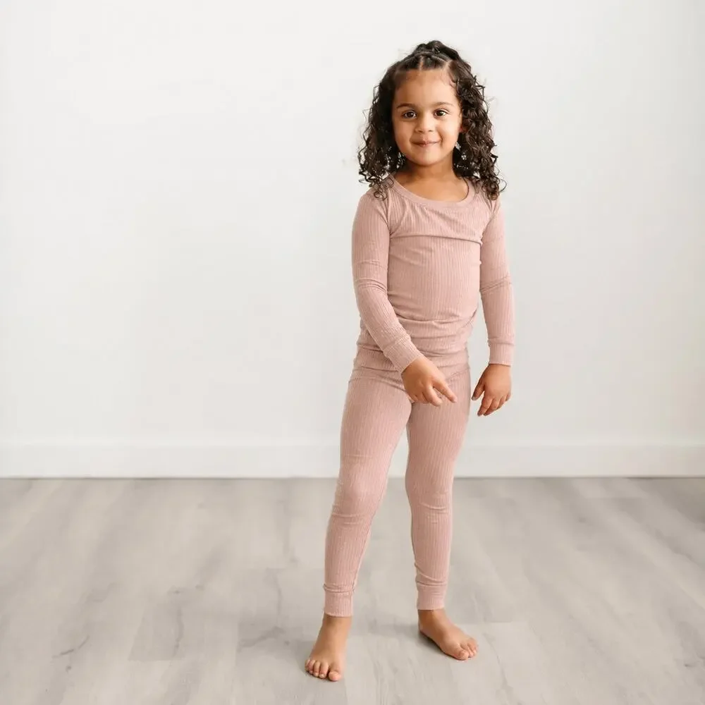 little sleepies cream Ribbed Two-Piece Bamboo Viscose Pajama Set